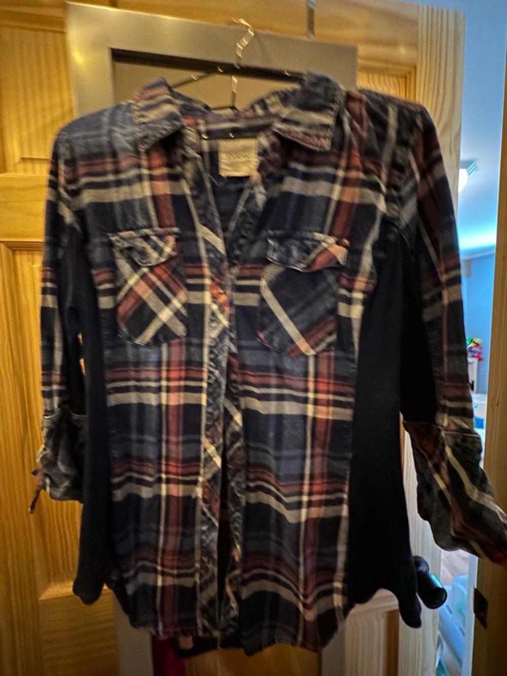 Ci Sono Navy Blue Plaid Button-Down Shirt